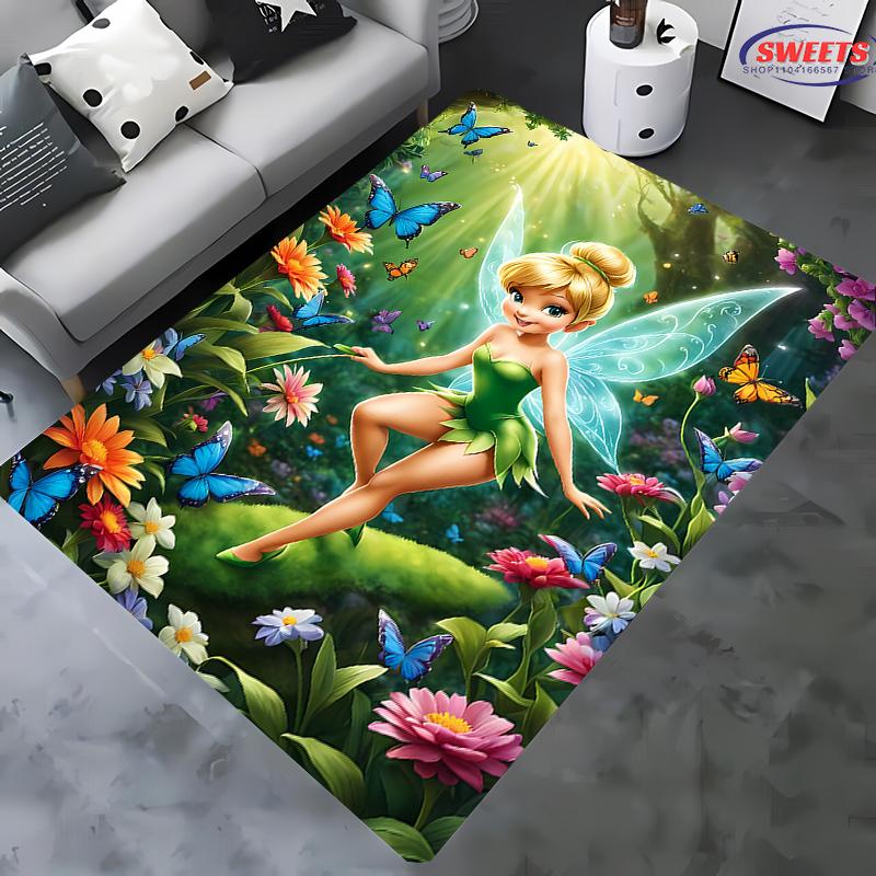 NO.1Cartoon Disney Princess Carpet,Tinker Bell Living Room Bedroom Bed Mat,Comfortable Non-slip Durable Rug,Machine Washable Rug