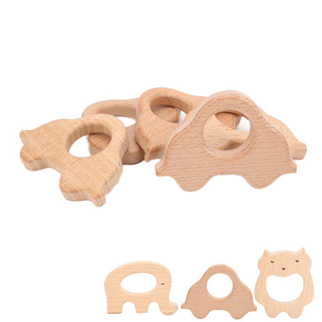 5Pcs Wooden Teether Toys Natural Beech Sturdy Durable Impact Resistance Smooth Safe Non Toxic Wood T