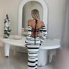Lace-up Short Navel-open Top Beach Contrast Long Striped Skirt Beach Suit Women's