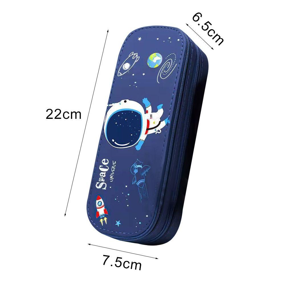 Large Capacity Cartoon Pencil Case Creative Double Layer PU Waterproof Stationery Box Student School Supplies