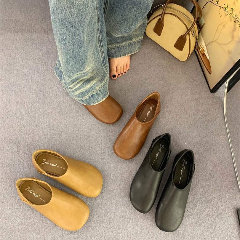 2025 new business casual retro versatile leather shoes couple comfortable casual shoes one pedal lazy shoes