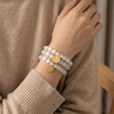 Fu Character Trendy Cat's Eye Bead Bracelet: Elegant, Fashionable, and Versatile