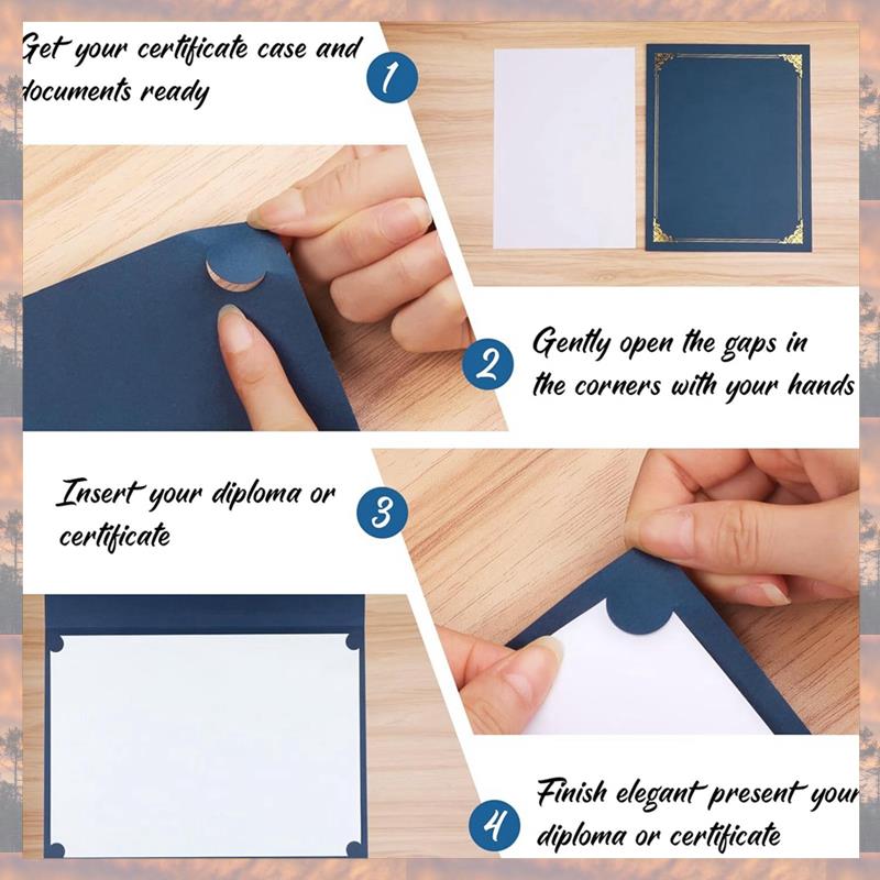 2025 Trend 10 Piece Certificate Holders, Diploma Holders Certificate Covers With Gold Foil Border Blue Paper For Letter Size 8.5