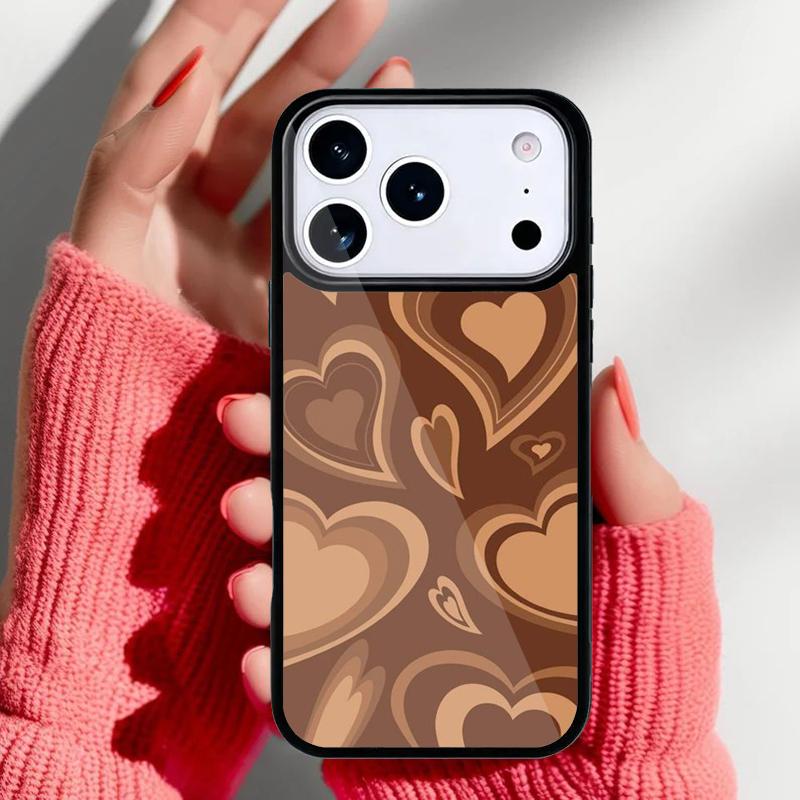 Latte Love Brown Heart Aesthetic soft Phone Case for iPhone 17 16 15 14 13 Pro Max Back Cover for 12 11 Pro Coque
