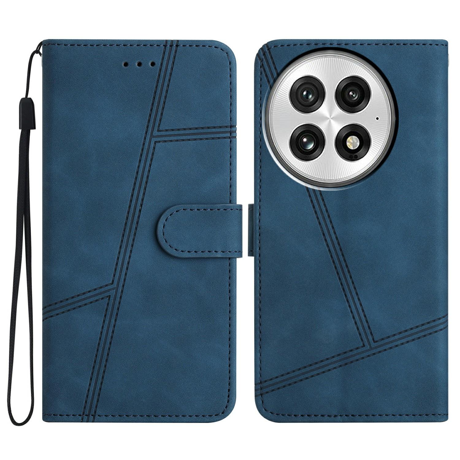 

For OnePlus 13 Case Flip Leather Retro Phone Cover Lines Imprinted Blue