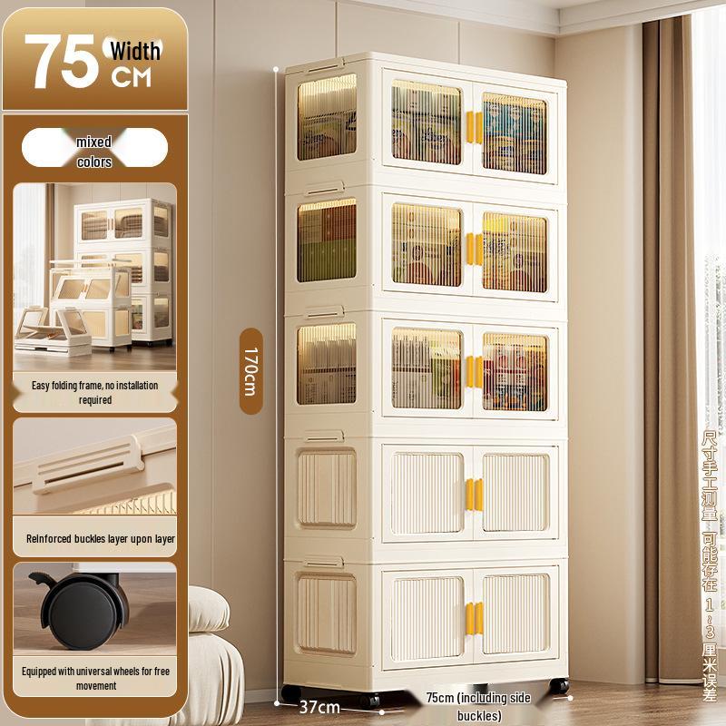 Movable Multi-Layer Folding Storage Cabinet: No-Installation Plastic Organizer for Bedroom and Living Room