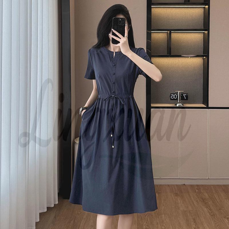 

Navy Blue Elegant Mid-Length Short-Sleeve Bodycon Dress 2XL темно-синий