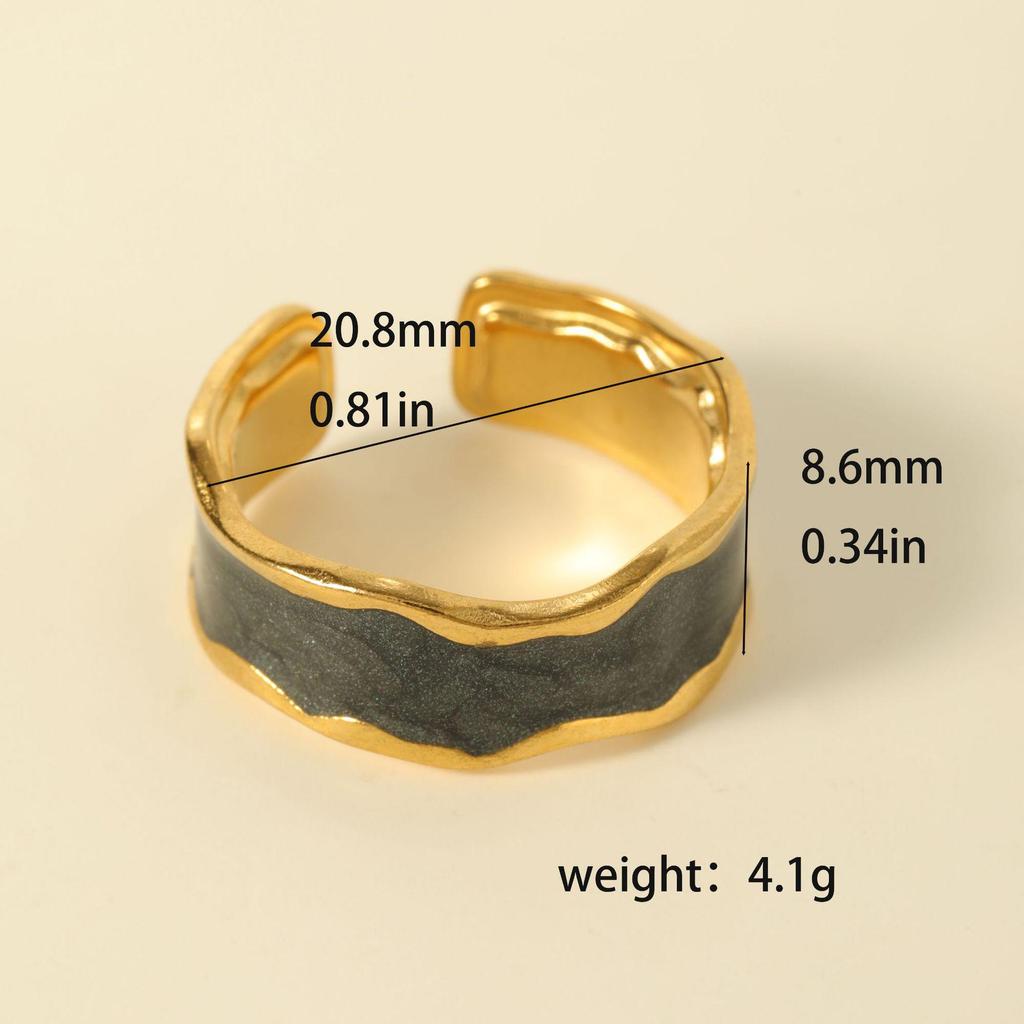 Luxury Non-Fading Drip Oil Open Ring - European and American Style Stainless Steel Statement Jewelry
