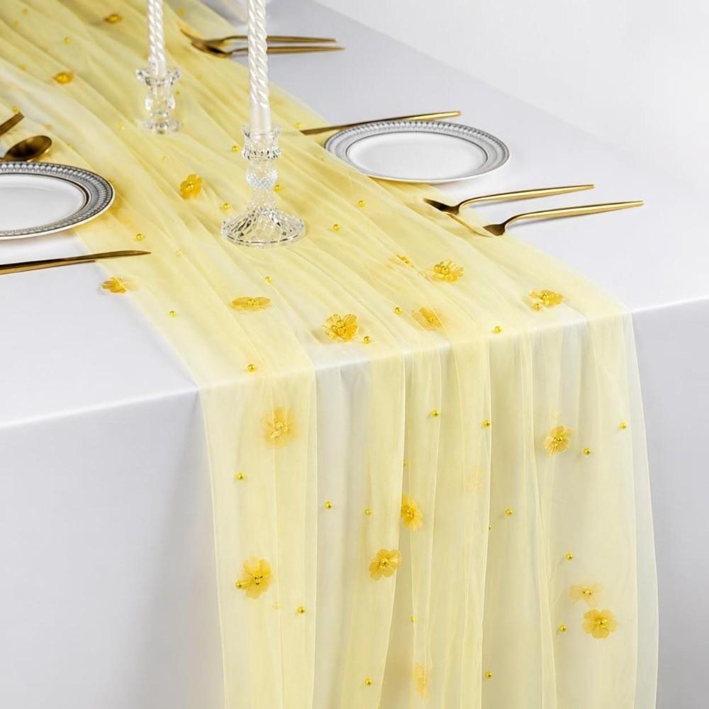 Romantic Tulle Table Runner Polyester Lace Table Runner New Sheer Table Cover For Table Decoration