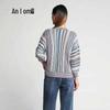 Anlom Women's V-Neck Striped Long-Sleeve Knit Top