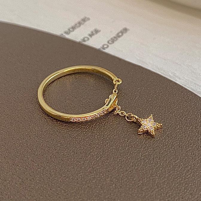 

PONYKISS Sterling Silver Chain Zircon Star Pendant Rings for Women Minimalist Cute Fine Adjustable Accessories resizable