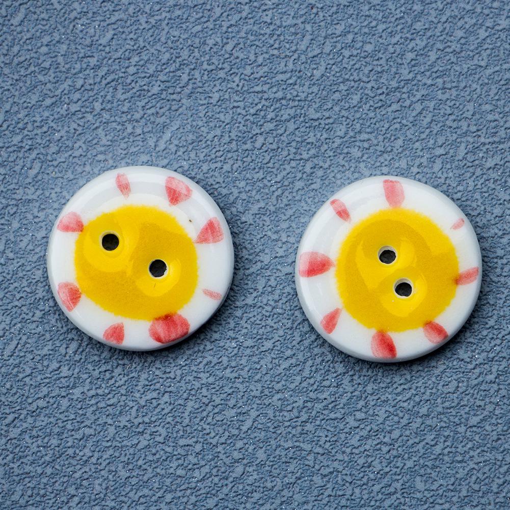 20mm Round Red Small Flower Ceramic Button for Clothing and Journal Accessories