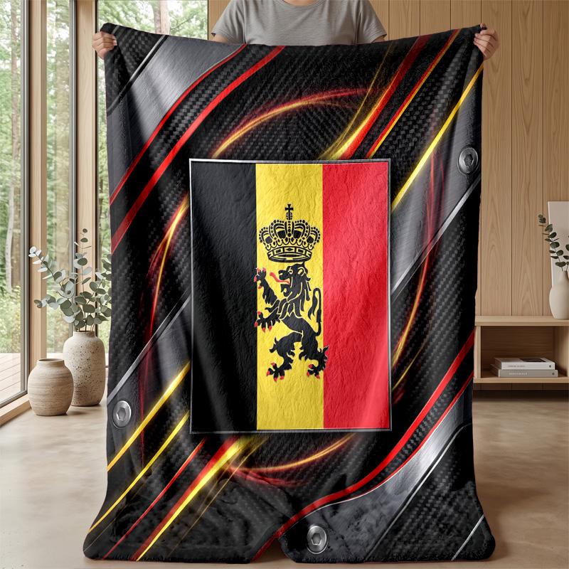 Belgium Football Printed Flannel Blanket Skin Friendly Warm Decorative Throw for Indoor Couch Bed Daily Use