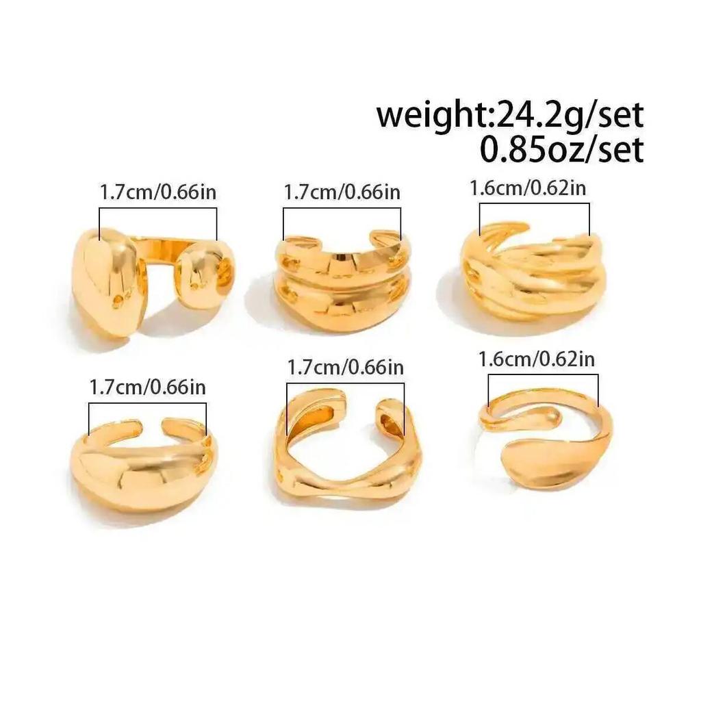 Ingemark 6Pcs/Set Classic Irregular Water Drop Open Rings for Women New Trend Punk Gold Color Geometric Ring Couple Jewelry Gift