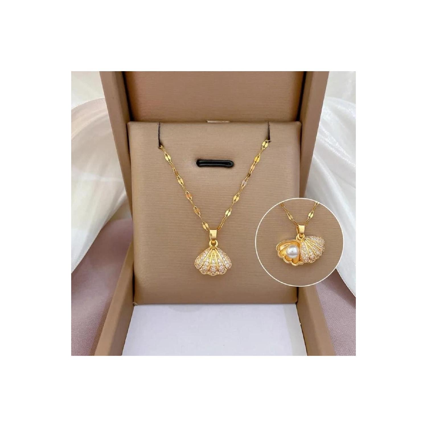 

Stainless Steel Pearl Detail Oyster Women s Necklace