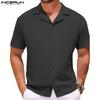 INCERUN Oversized Men Lapel Neck Short Sleeve Texture Buttons Up Casual Shirts