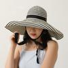 Women's Hepburn Style Wide Brim Striped Sun Hat for Summer Travel & Neck Protection