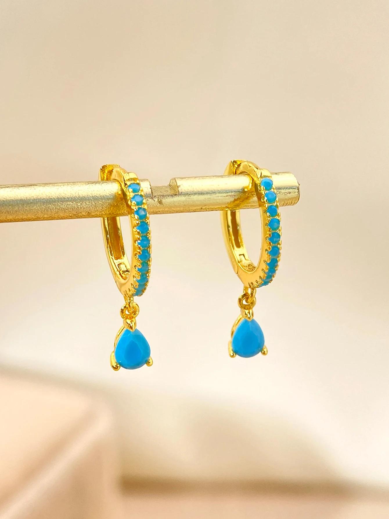 Медные Красочные Циркониевые Простые Модные Серьги-Кольца в Виде Капли Воды Для Женщин Для Свиданий Вечеринок Высокое Качество Изысканные Ювелирные Изделия