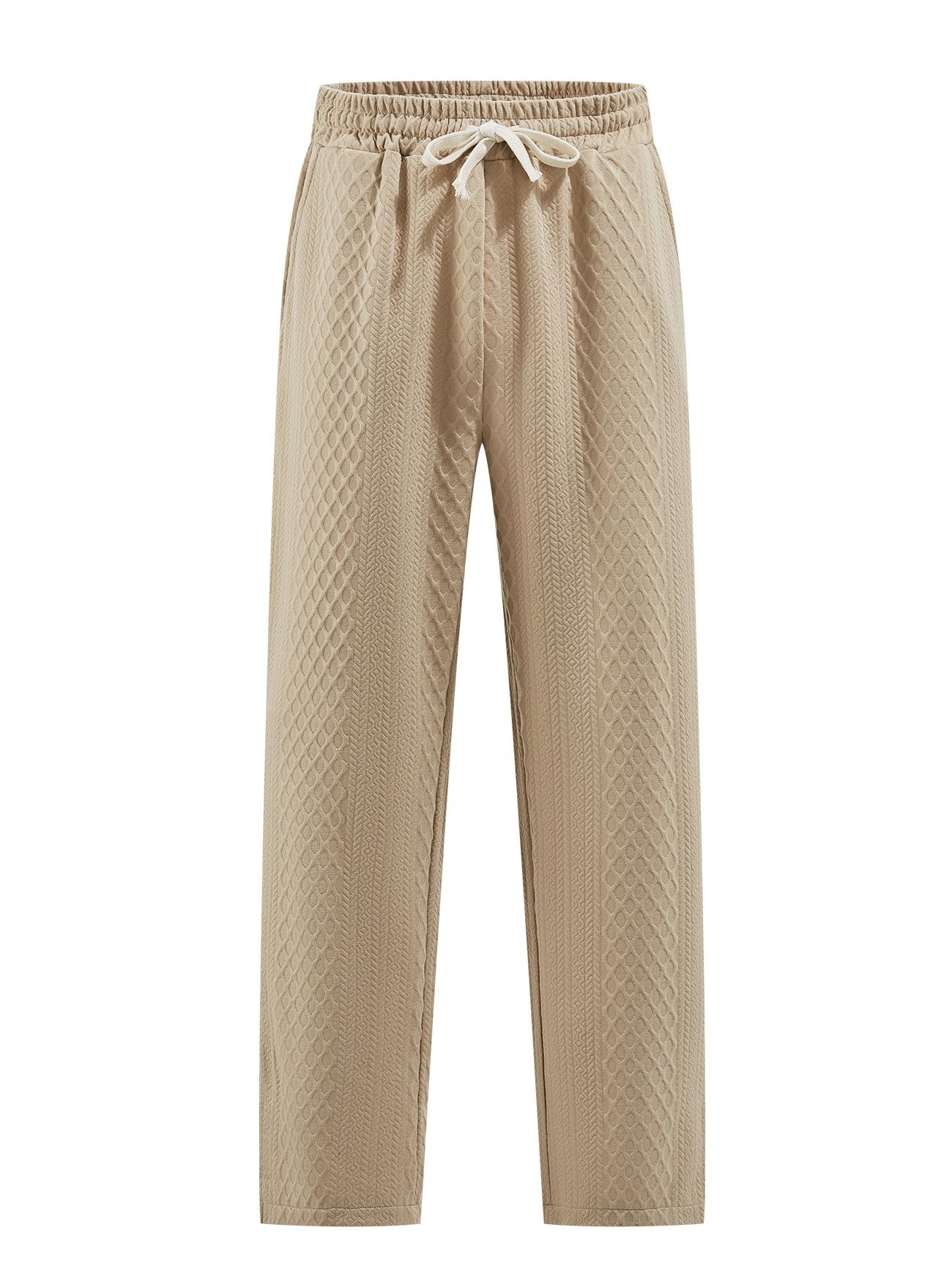 Men Textured Knit Drawstring Waist Wide Leg Pants With Pockets S хаки