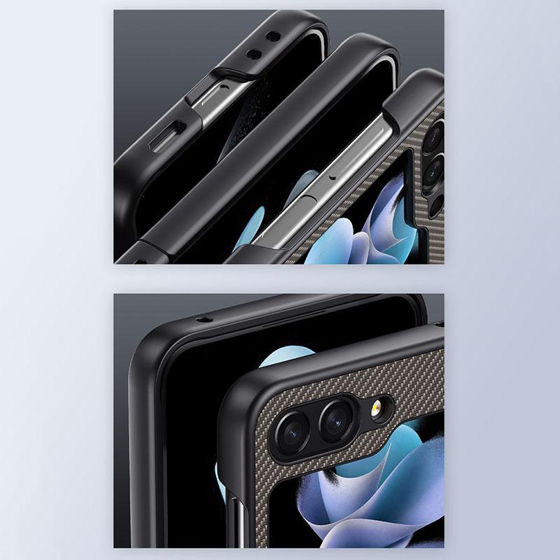For Samsung Galaxy Z Flip6 5G Case PU Leather+PC Carbon Fiber Texture Phone Cover