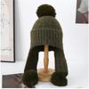 Winter Korean Thickened Hairball Ear Protection Knitted Bomber Hat Women Simple Casual Windproof Warm Small Face Wool Beanie Cap