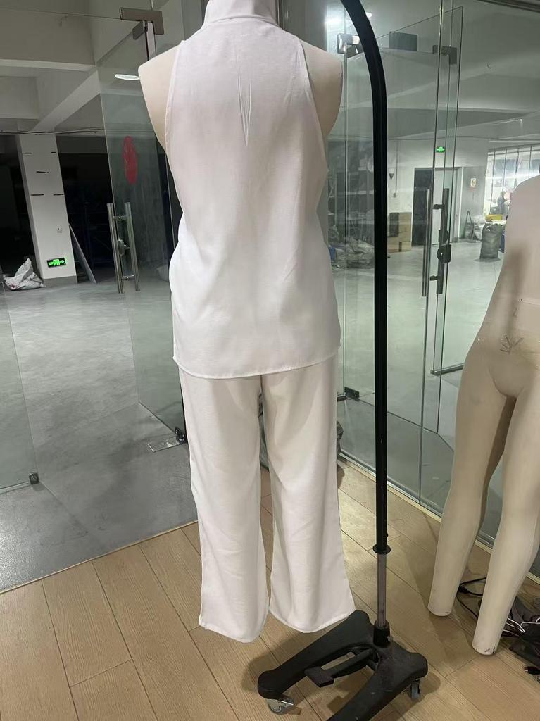 2026 European & American Style Women's Sleeveless Casual Suit: Summer Two-Piece Set with Loose Drop Shoulder Top & Wide-Leg Pants