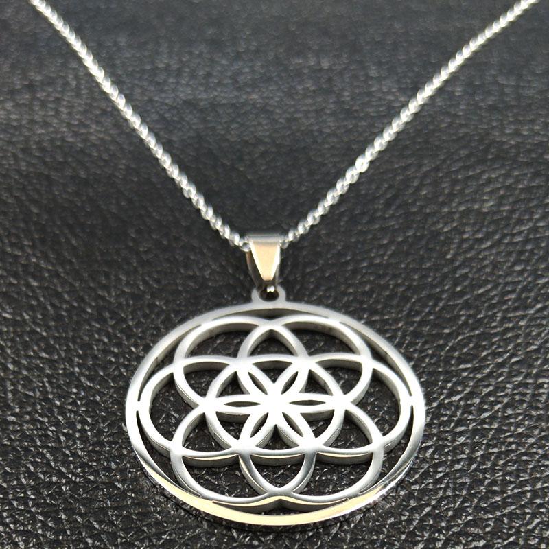 Collana Mandala Fiore della Vita in Acciaio Inossidabile per Donne Uomini Geometria Sacra Seme della Vita Talismano Collana Gioielli joyas