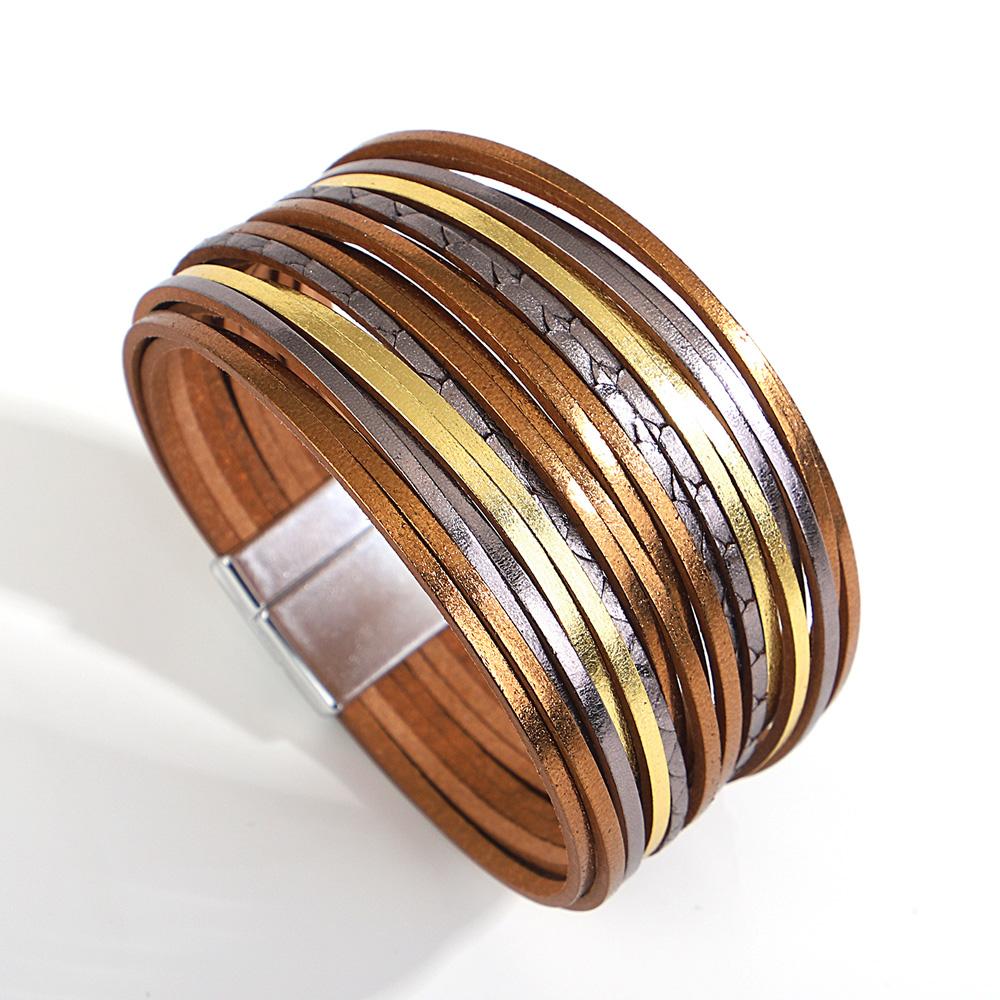 Bracelet Tendance Coloré en Cuir pour Femmes Hommes Boho Multicouche Bandes Fines Wrap Large Jonc Bracelets Bijoux de Fête Cadeaux