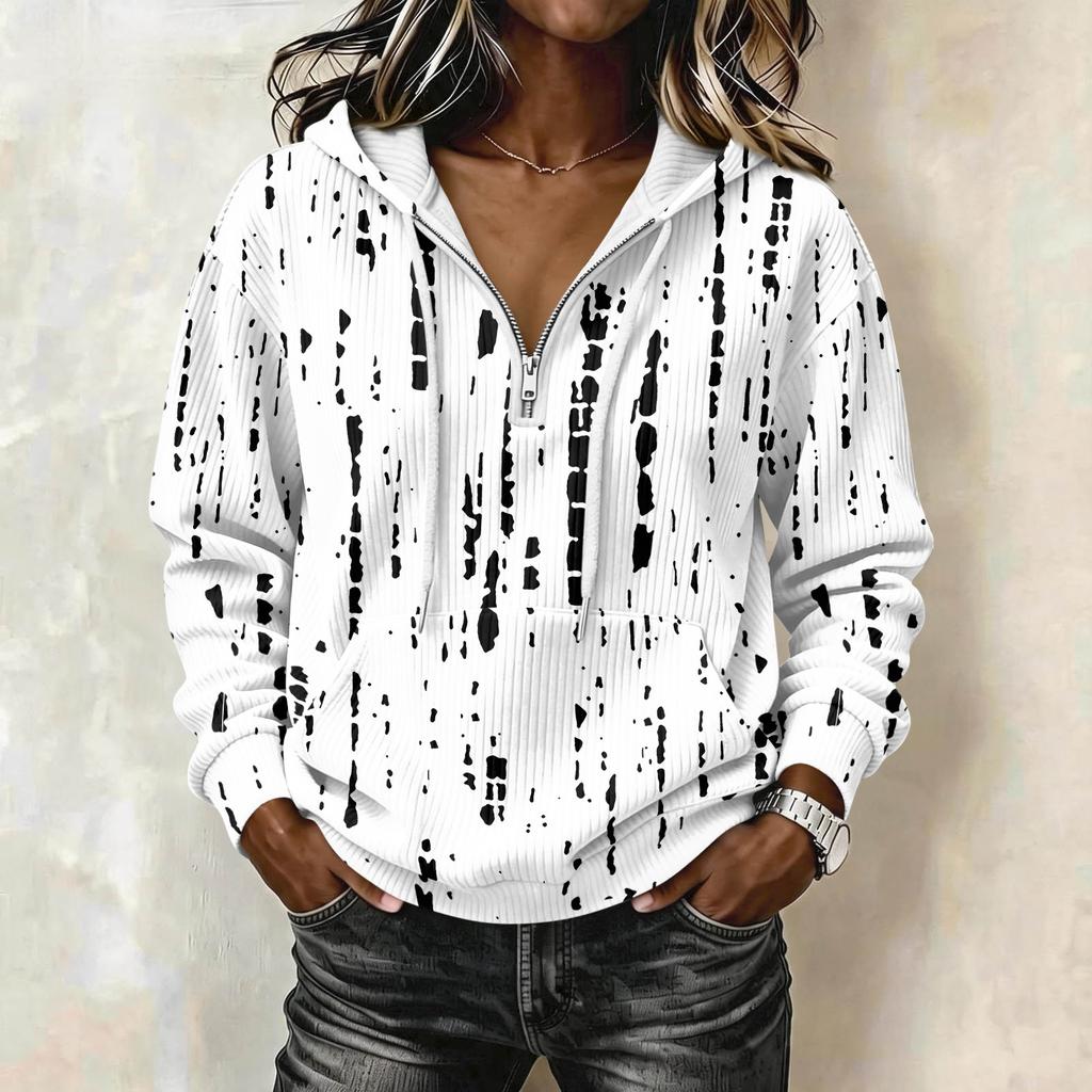 Women's Fashion Long Sleeve Polka Dot Print Hooded Pullover Sweatshirt