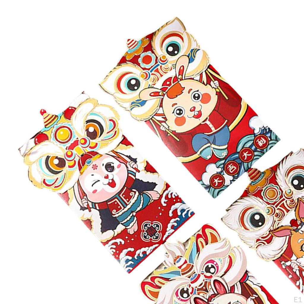 4 Stück Chinesische Rote Umschläge Jahr Hong Bao Festival Zubehörpaket Cartoon-Taschen für Party