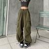 Autumn Winter Loose Casual Elastic Waist Pockets Cargo Pants Women Solid Color All-match Straight Trousers