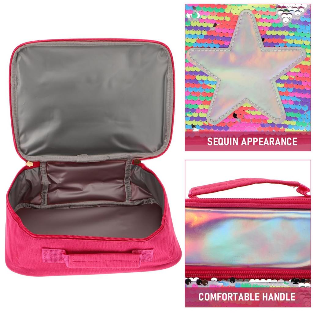 Garneck Portable Lunch Bag, Thermal Insulated Lunch Tote Bag, Sequined Lunch Storage Pouch, 25x19x7cm, Lightweight, Multifunctional, Lunch Bag
