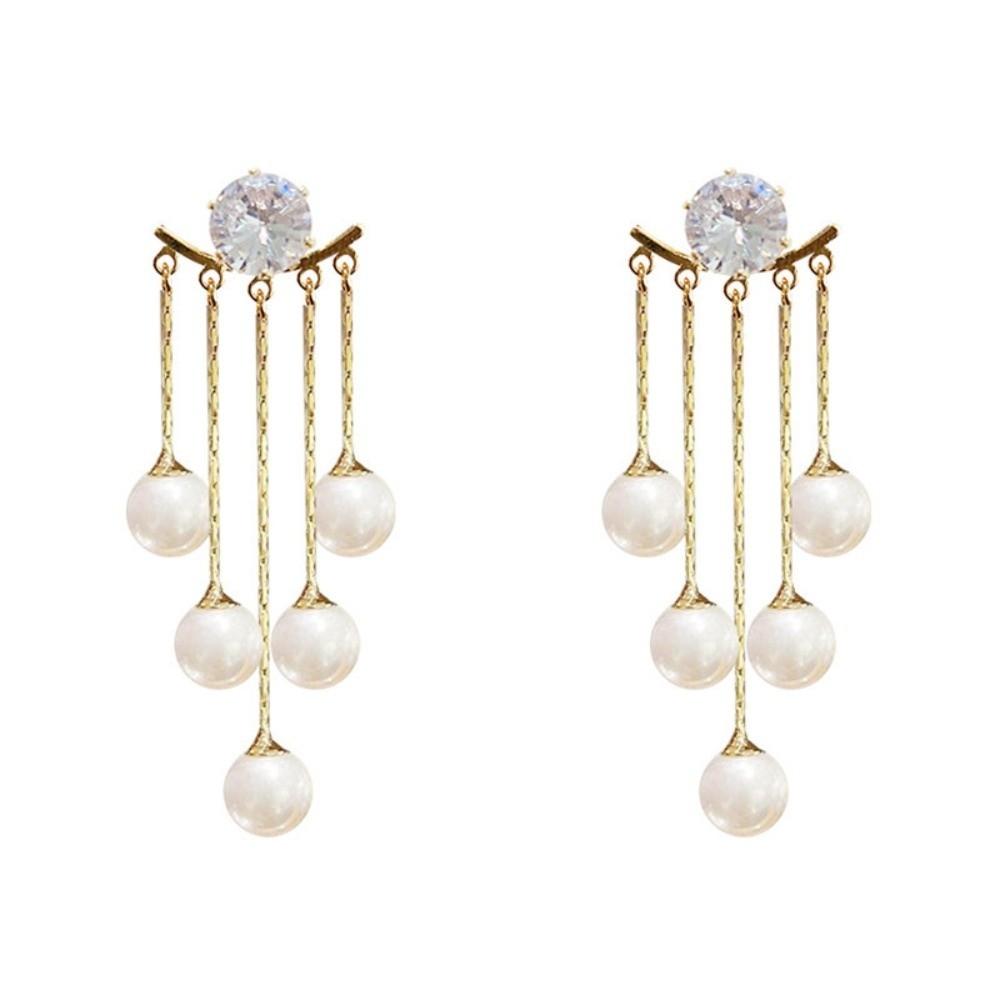

New Exquisite Pearl Tassel Earrings Luxury Gold Diamond Pendant Earrings Rhinestone Dangle Ear Studs Women Accessories