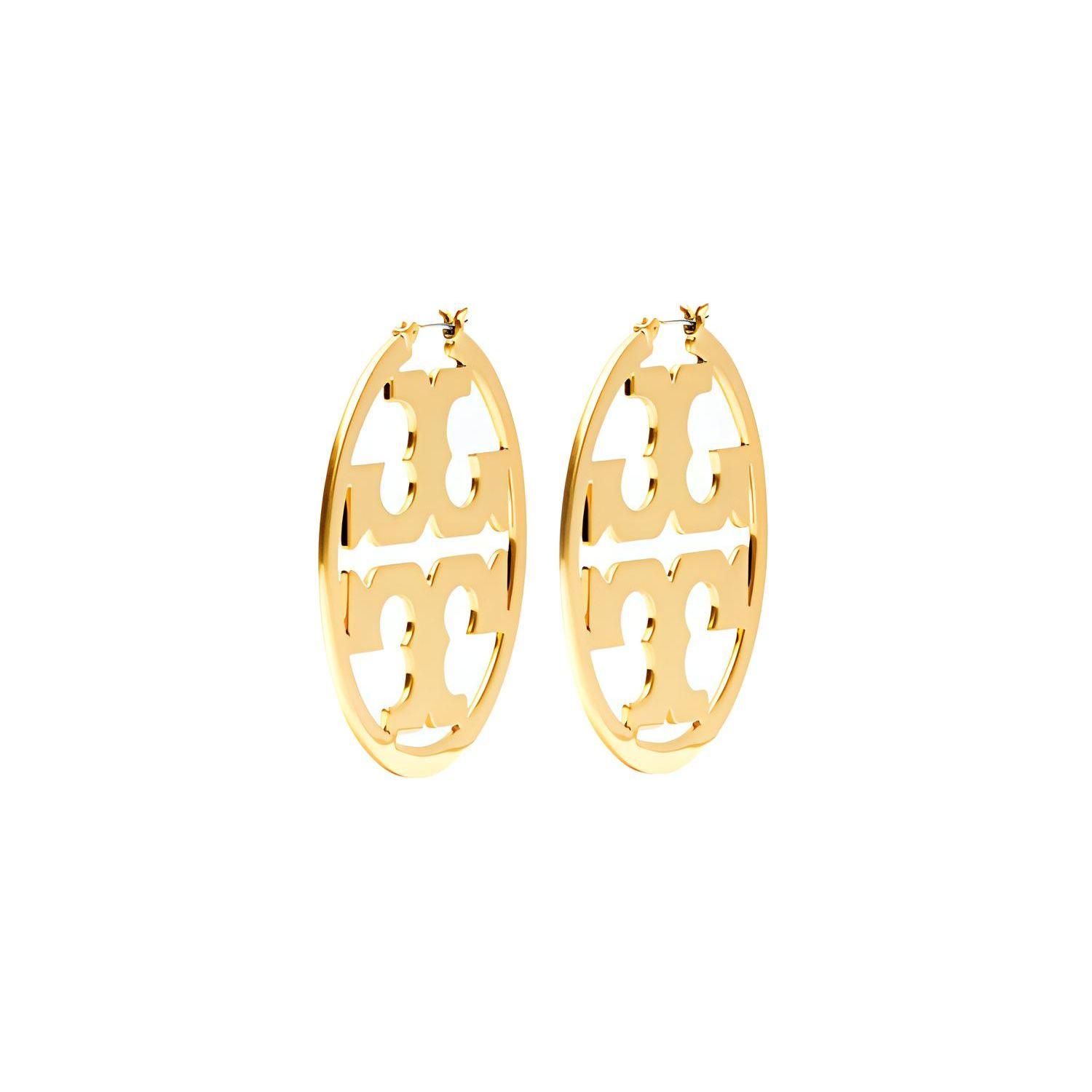 Tory Burch Hollow Design Gold-Plated Brass Stainless Steel Earrings Unisex earrings 55977-720 F,Gold