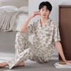 Pajamas Men's Summer Cotton Short Sleeve Trousers Men's Thin Summer Large Size Half Sleeve Men's Summer Loungewear Set