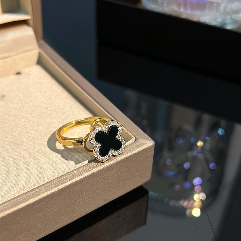 Rotatable Four-leaf Clover Ring - Women s Lucky Charm Adjustable Open Design Exquisite Finger Ring