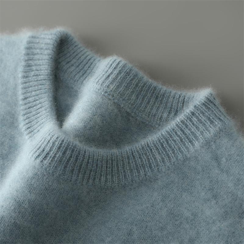 Herren-Pullover aus reiner Wolle, dick, mit Rundhalsausschnitt für Herbst/Winter - Lässig, Warme Strick-Basisschicht