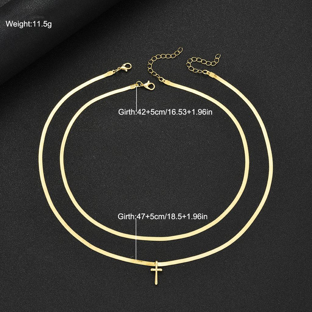2pcs Fashion Minimalist Cross Pendant Necklace Set for Women Gold Color Copper Layered Necklace Vacation Date Party Jewelry Gift