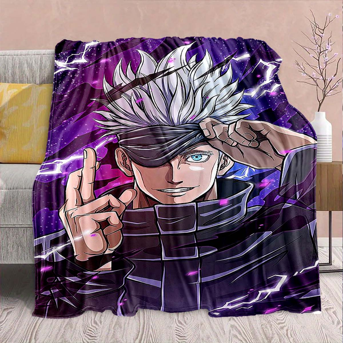 

Jujutsu Kaisen Anime Flannel Blanket - Soft Warm Perfect for Sofa, Bedding Camping Travel Office Home Decor -QJY 75x90cm