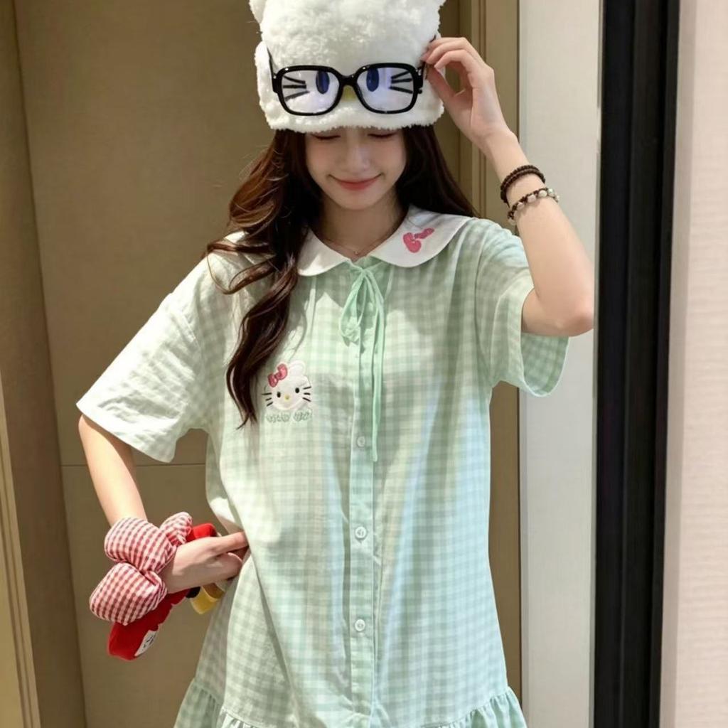 [High-quality Imitation Cotton] Pajamas Women's New Summer Short-sleeved Cartoon Hello Kitty Nightdress Loungewear