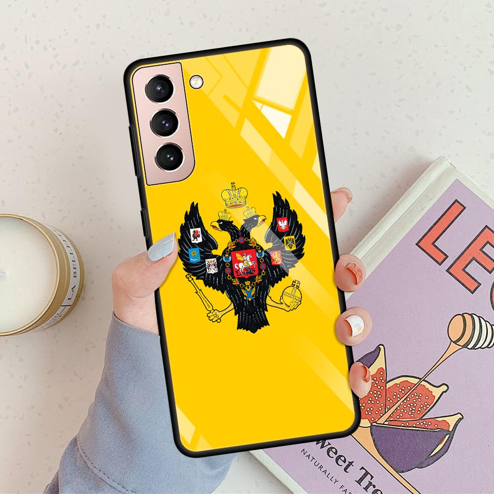 

Чехол со стеклянной поверхностью для Samsung Galaxy S20 FE S21 S10 S9 Plus S8 Note 20 Ultra 10 9, чехол для телефона, чехол для телефона с гербом России и российского флага Samsung Note 8