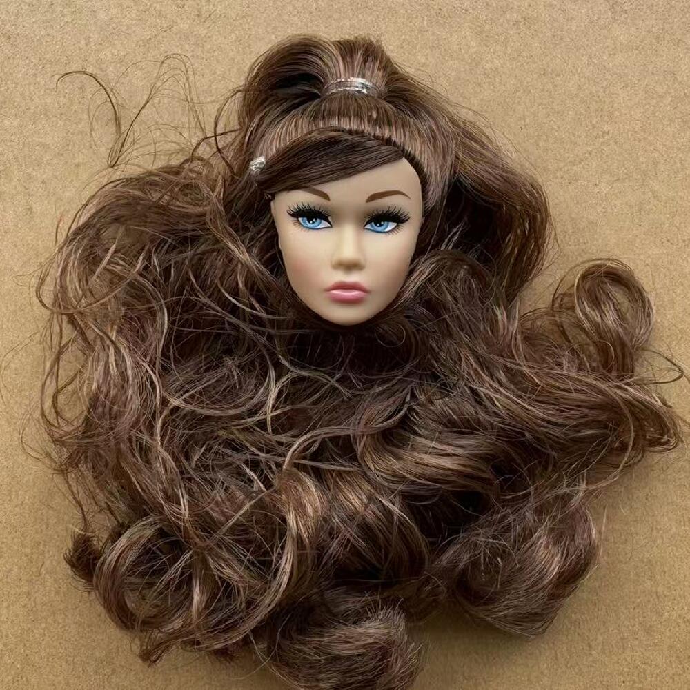 Vintage 1/6 PP Face Mold Doll Heads Fashion Doll Head With Pony Tail Hair Bang Make Up DIY Toy Parts Girls Birthday Gifts