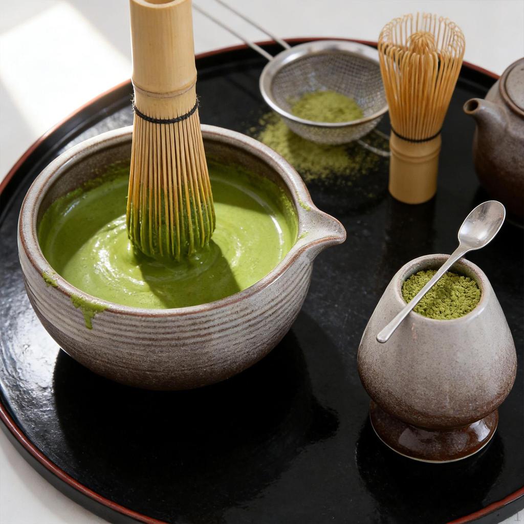 Ceramic Matcha Bowl with Whisk Holder Green Tea Cup Gift 500ml Pouring Spout Chawan for