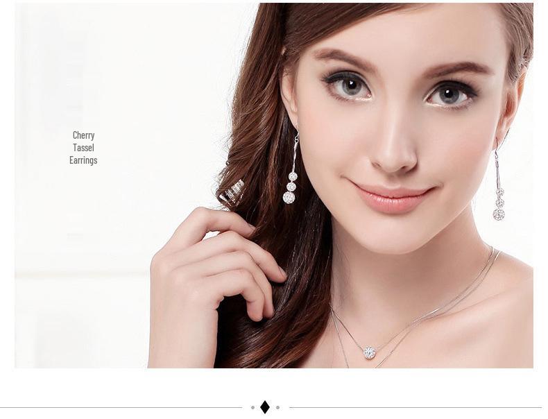 925 Sterling Silver Slim Long Tassel Rhinestone Ball Earrings for Women - Korean Fashion Dangle, Elegant & Versatile