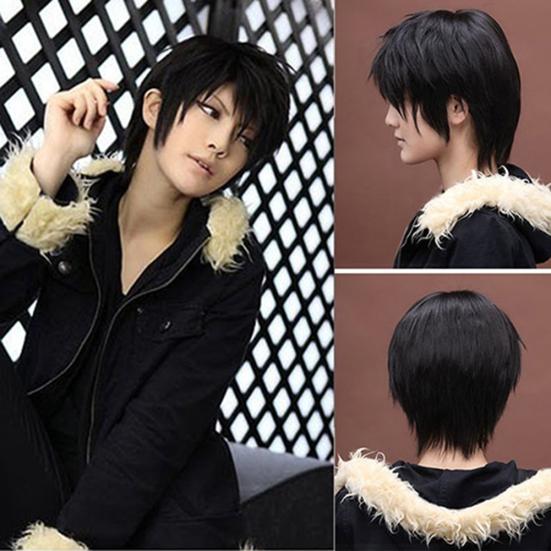 Damen-Cosplay-Shorts, schwarz, hitzebeständig, mit Netz-Synthetik-Perückenkappe