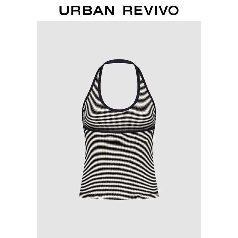 UR2026 Women s Halter Neck Striped Slim Fit Tank Top M