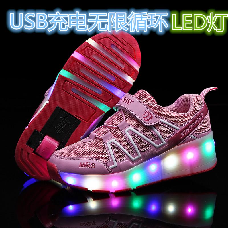 Neue Jungen Einrad Leucht-Laufschuhe Mädchen USB-Aufladung Zyklus LED Leuchtende Radschuhe Trend Skates