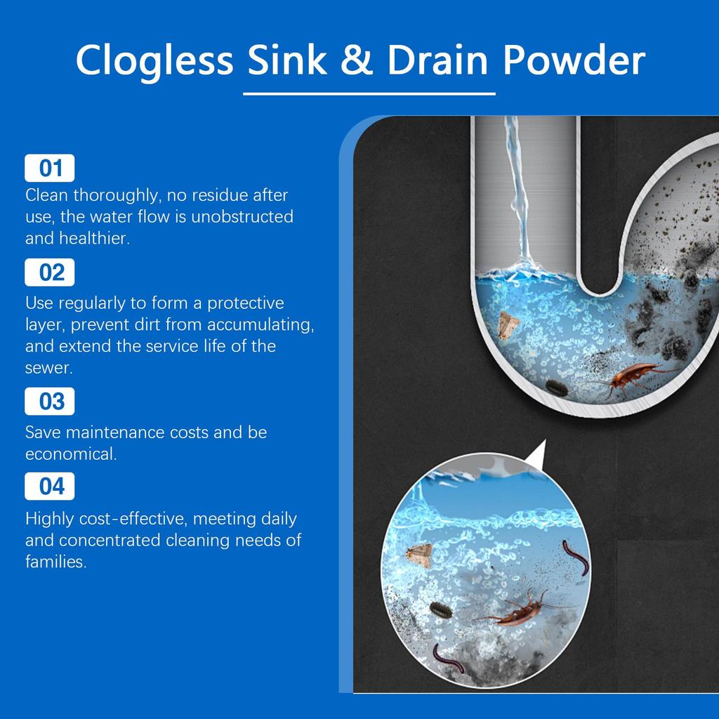 Jue Fish Drain Cleaning Powder (6pcs) for Kitchen and Bathroom Drains - Cleans and Unblocks Drains, Removes Blockages