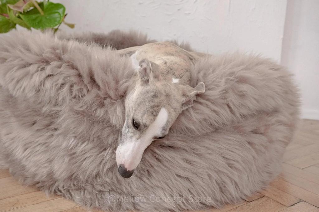 Oval Natural Sheepskin Pet Bed - Greige 120 Cm