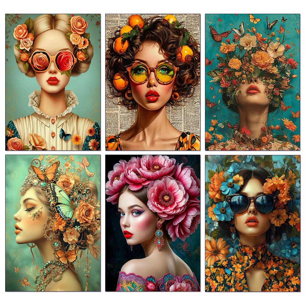 5D DIY New Diamond Painting Women Flowers Butterflies Full Square Round Diamond Mosaic Embroidery Kit Rhinestone Home Art Decor
